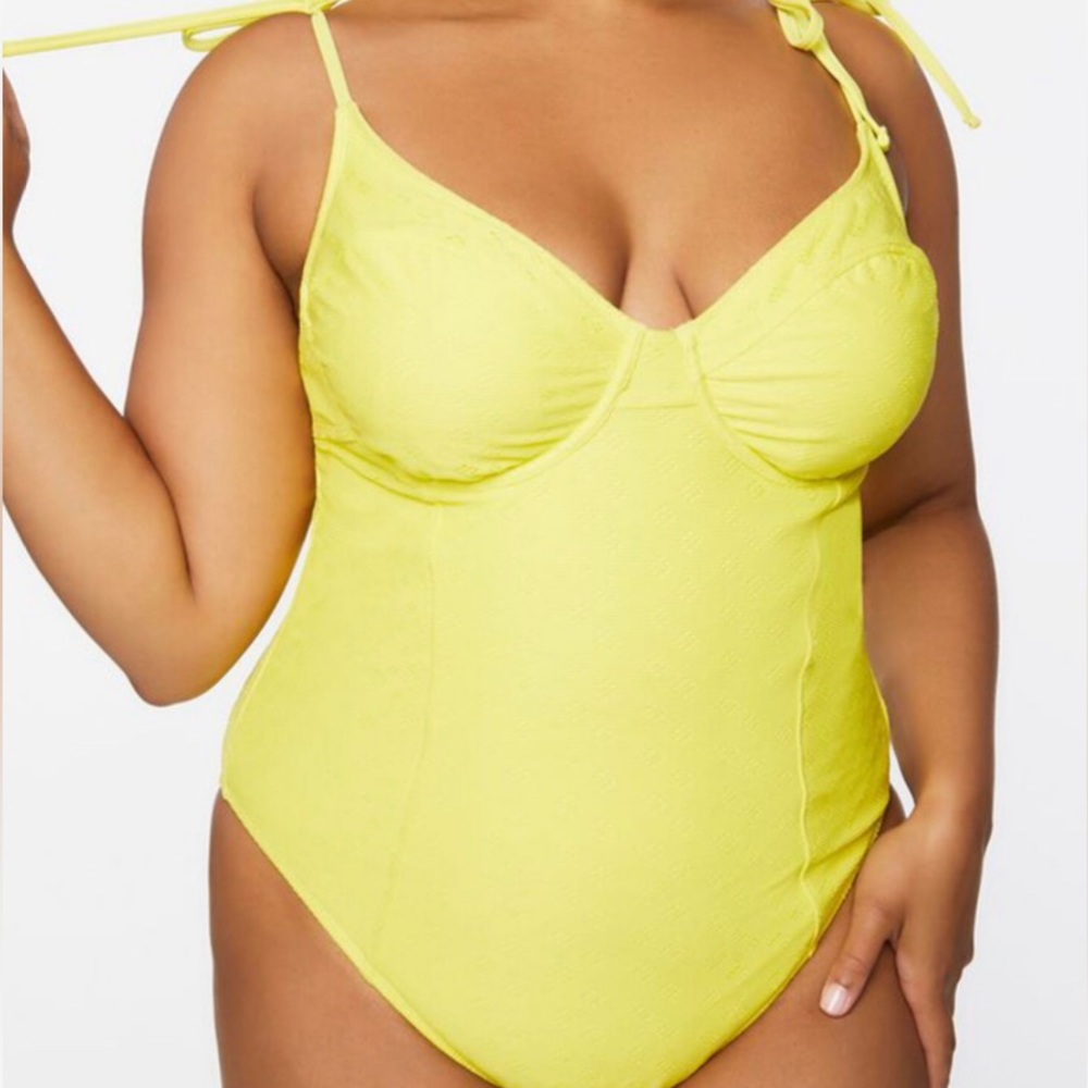 Forever 21 yellow eyelet one piece bathing suit 0x
